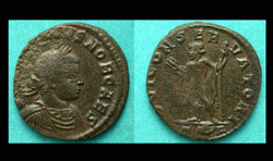 Licinius II, Arles, Jupiter Holding Thunderbolt reverse